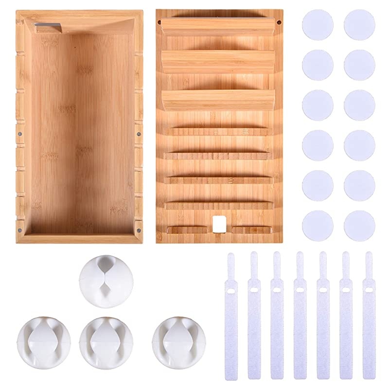 Bamboo Charging Station for 7 Devices, Charging Dock Stand Organizer for Cell Phone, Tablet, Cords Cable Organizer