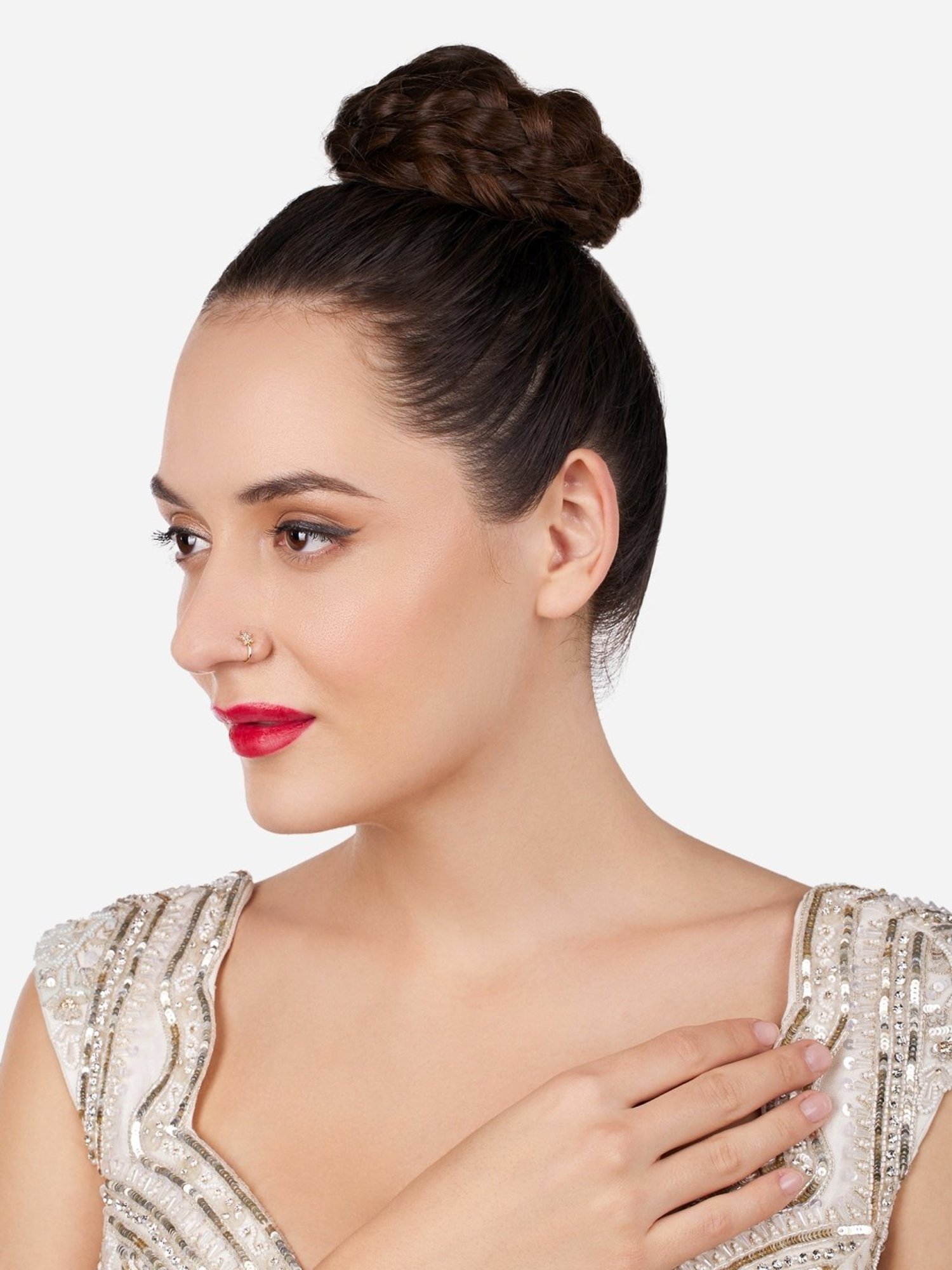 Zaveri Pearls Set of 3 Gold Tone Cubic Zirconia Contemporary Brass Clip On Nose Pins-ZPFK17364