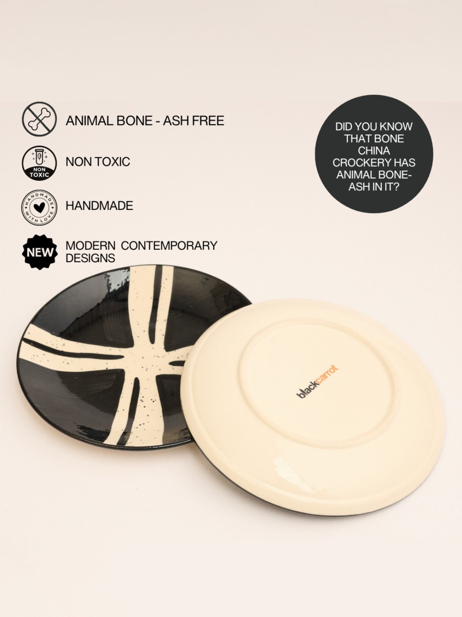 BlackCarrot Black & White Ceramic Snack Plates - Set of 2