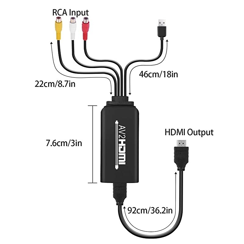 RCA to HDMI Converter,  Composite AV to HDMI Adapter Support 1080P, PAL/NTSC Compatible for Xbox, N64, PS3 , TV , STB, VHS, VCR, DVD