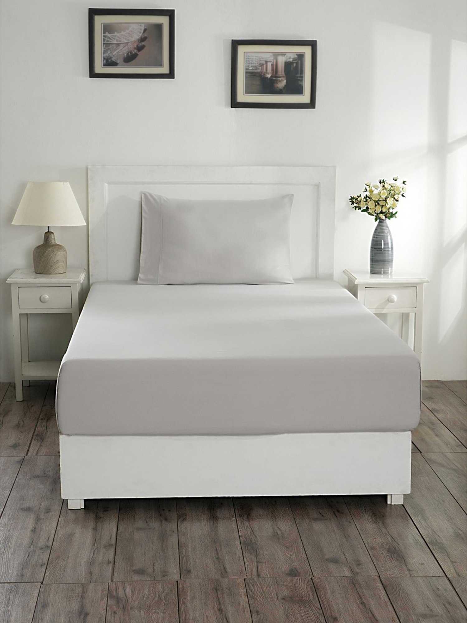 Maspar Colorart Eden Alloy Grey 144 TC Cotton Single Bed Sheet With 1 Pillow Cover