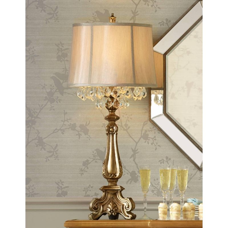 Barnes and Ivy Traditional Console Table Lamp Antique Gold Crystal Beading Drum Shade for Living Room Family Bedroom Bedside