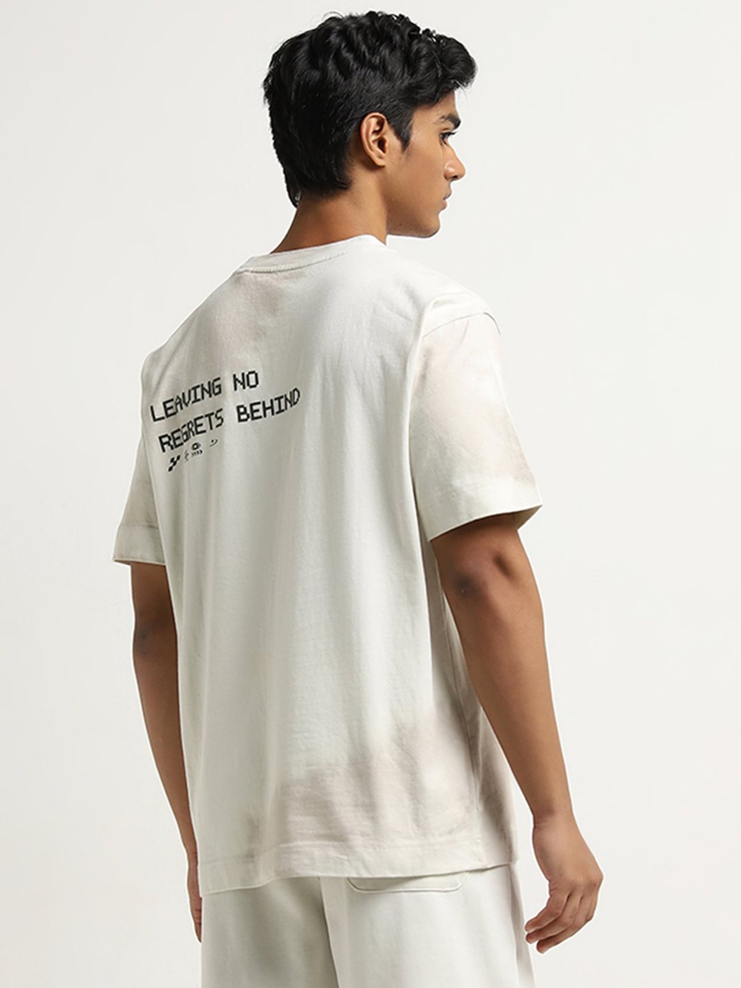 Studiofit by Westside Off-White Text Design Relaxed-Fit Cotton T-Shirt