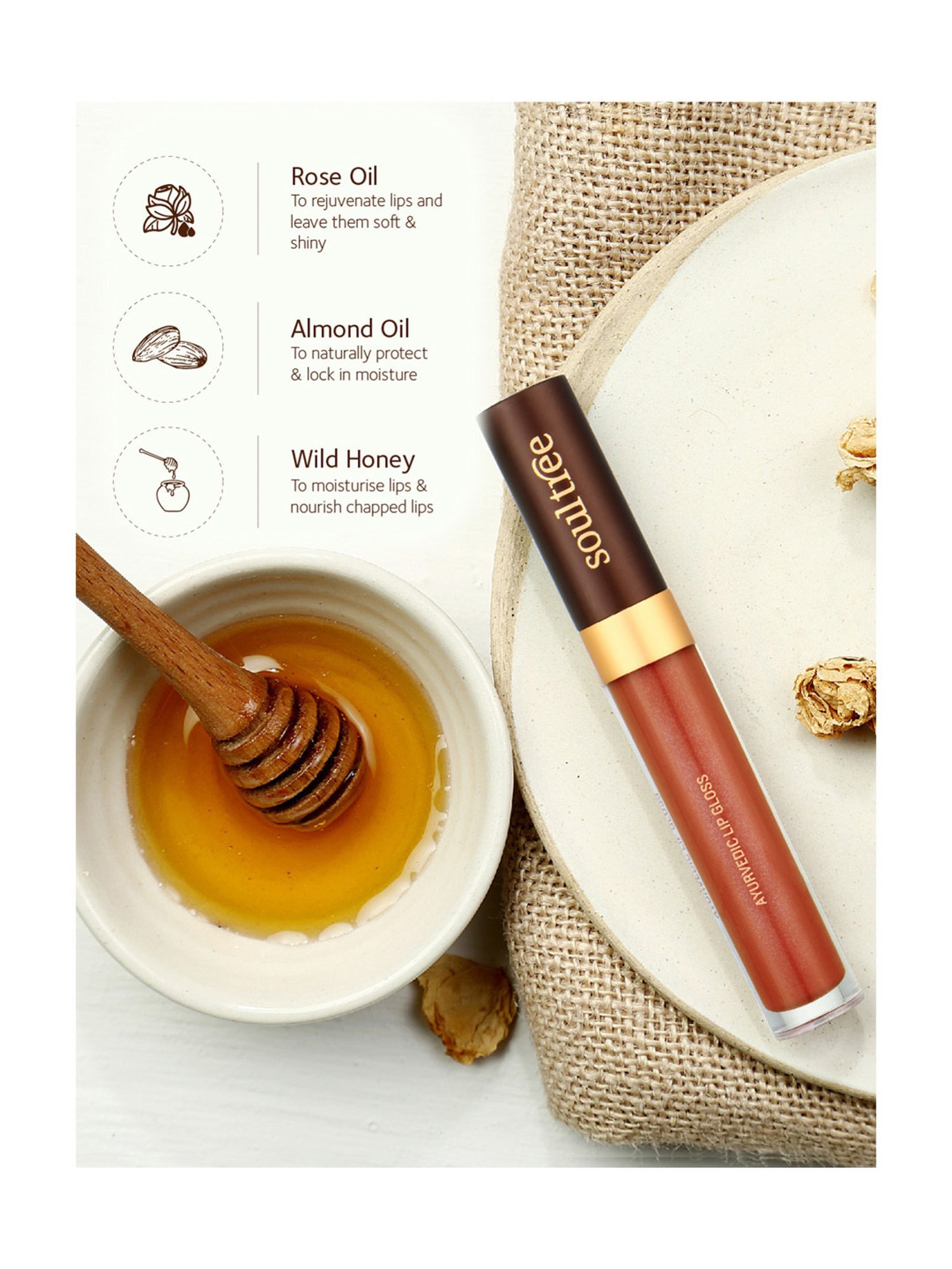 SoulTree Ayurvedic Lip Gloss - Rich Earth - 5 gm | Organic Lip Gloss