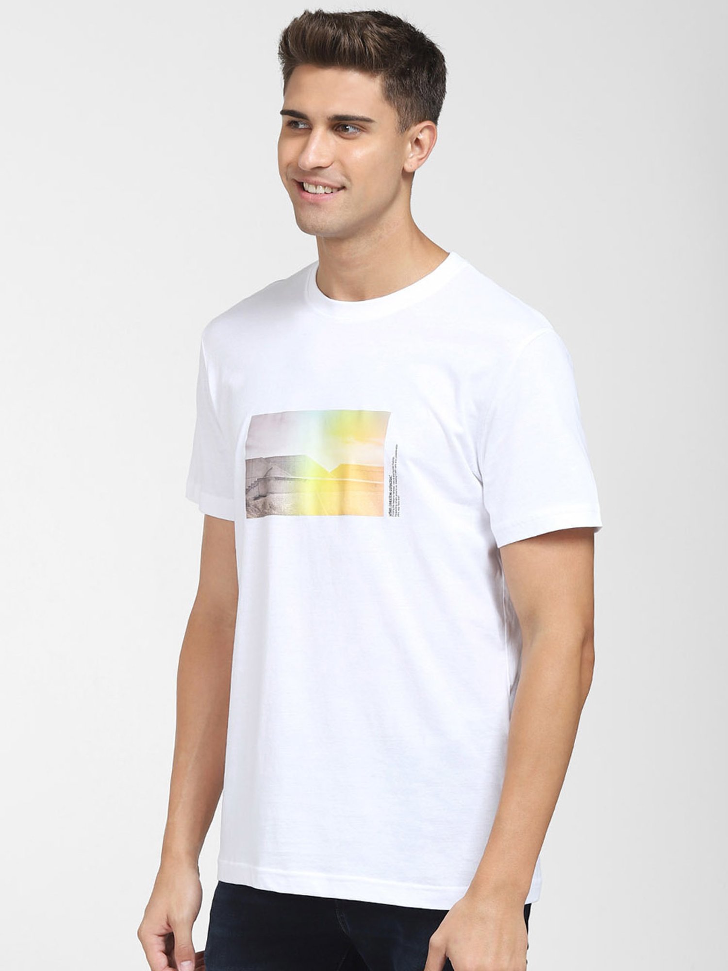 SELECTED HOMME Bright White Cotton Regular Fit Printed T-Shirt