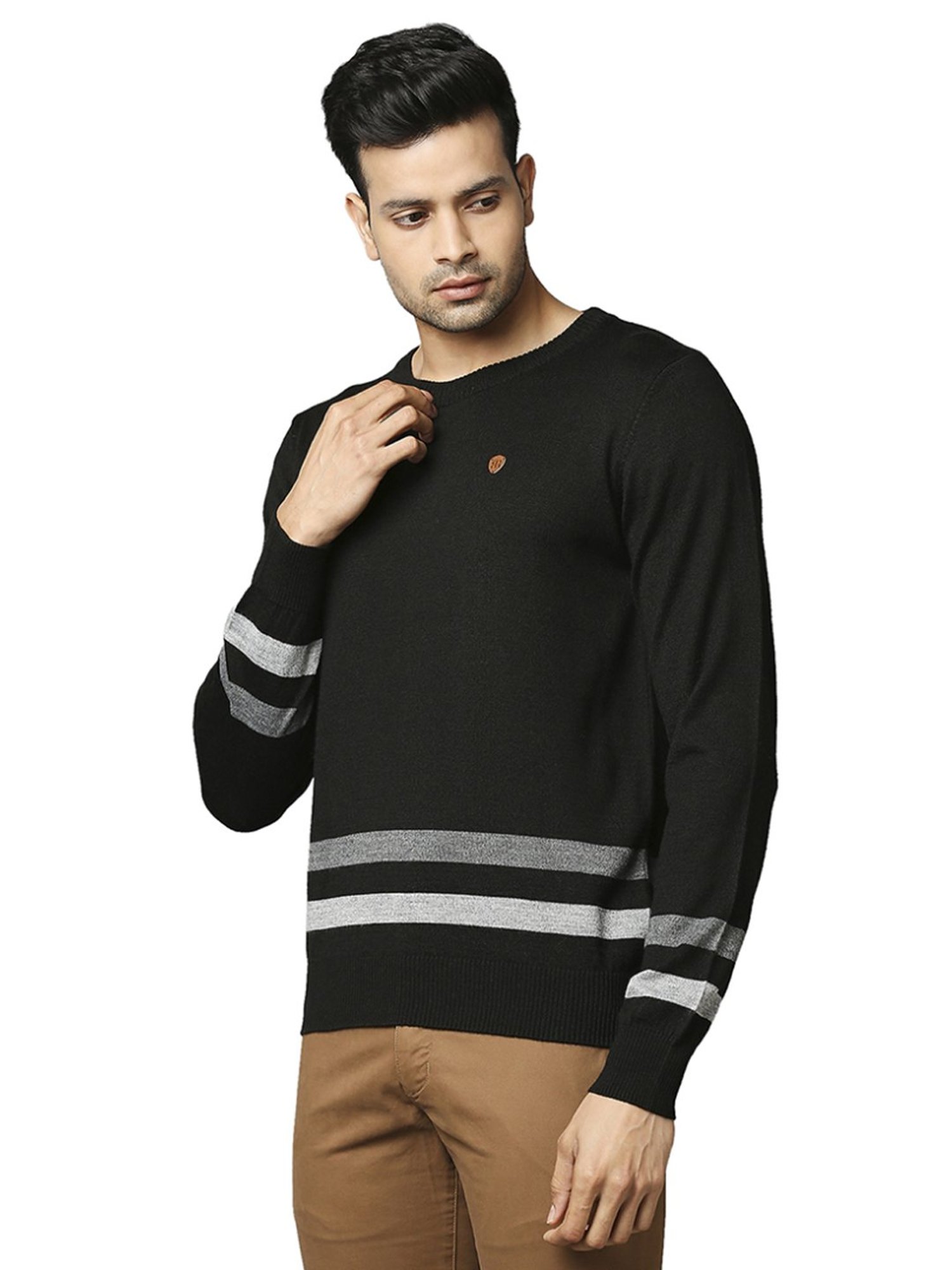 Raymond Black  Regular Fit Striped Sweaters