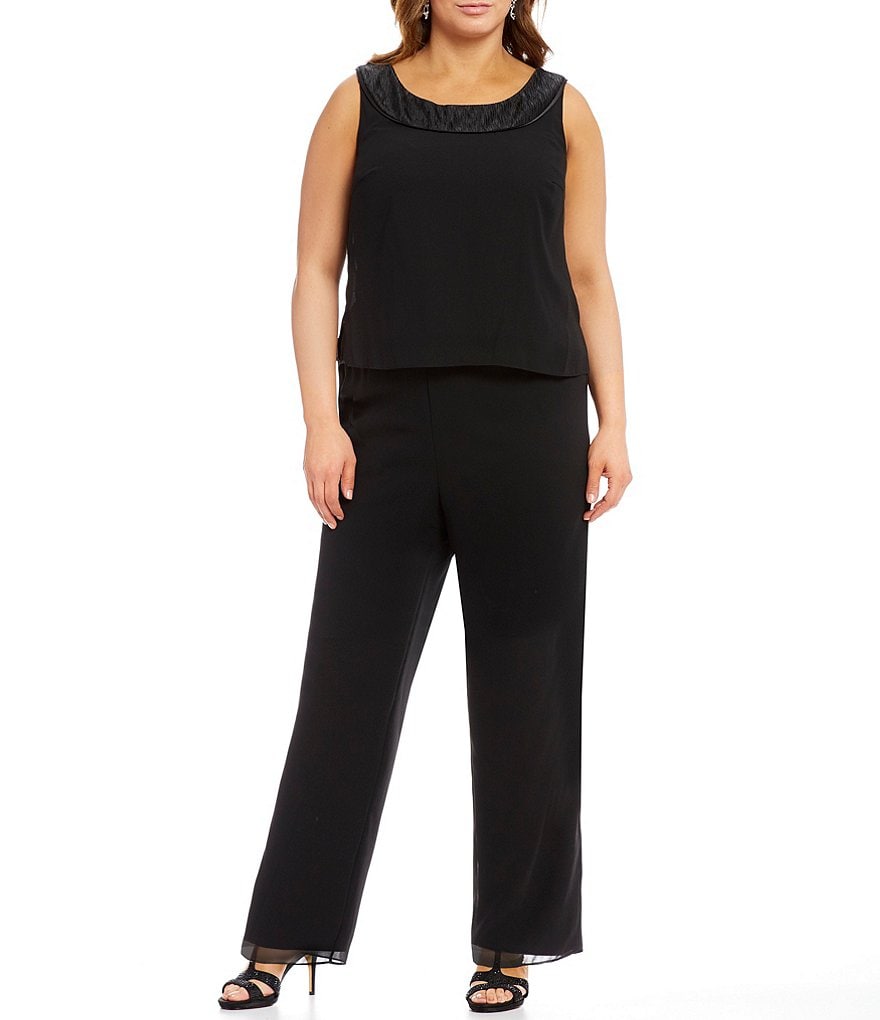 Le Bos Plus Scoop Neck 3/4 Sleeve Textured 3-Piece Pant Set