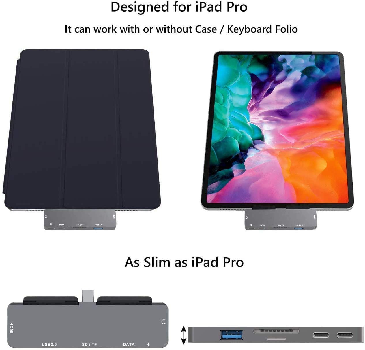 USB C HUB for iPad Pro 11 12.9 2021 2020 2018,iPad Air 4,7in1 iPad Pro Hub with 4K HDMI,3.5mm Headphone Jack,USB3.0,USB C PD Charging&Data,SD/Micro SD Card Reader,Adapter for iPad Pro