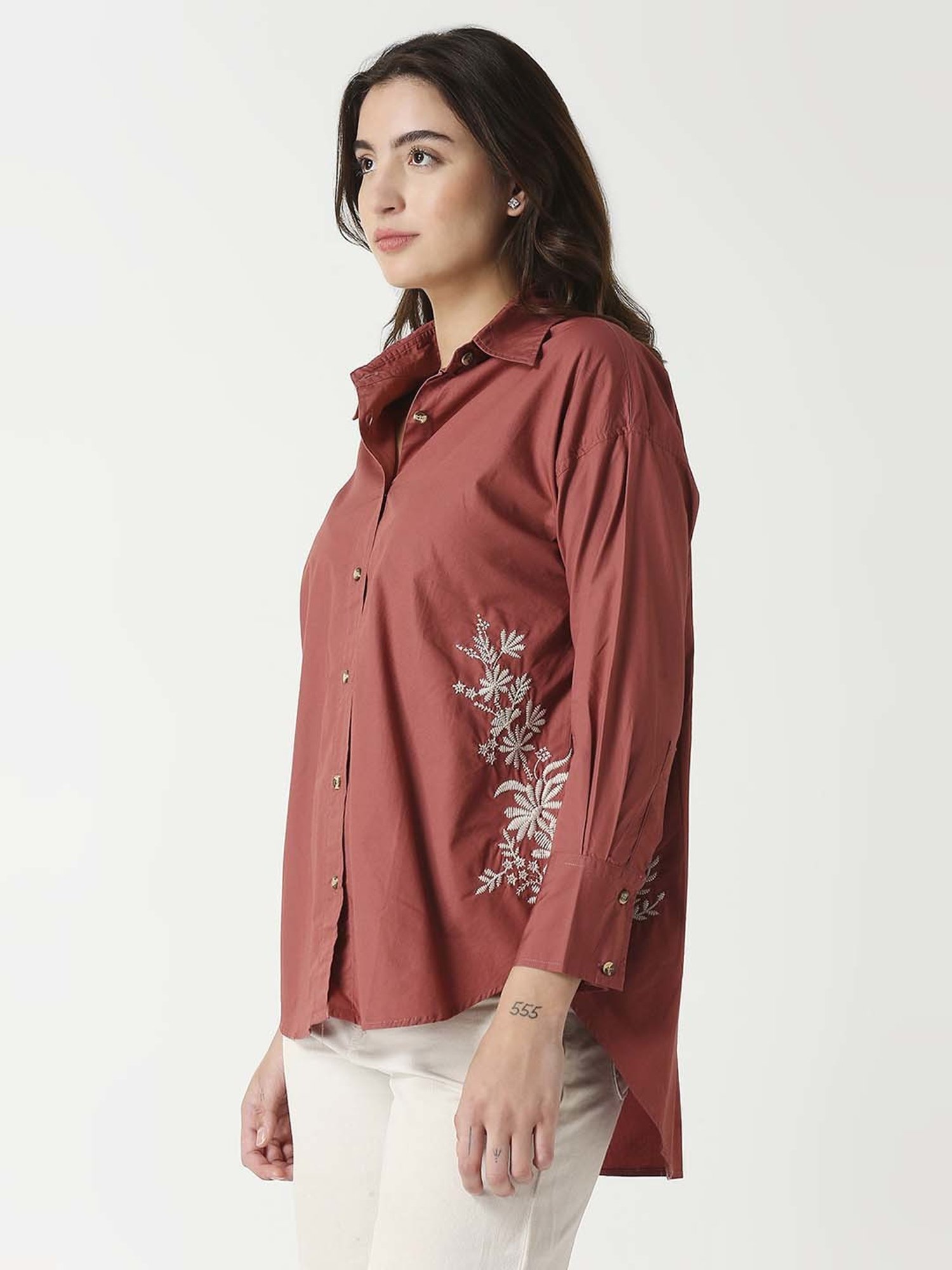 Remanika Orange Cotton Embroidered Shirt