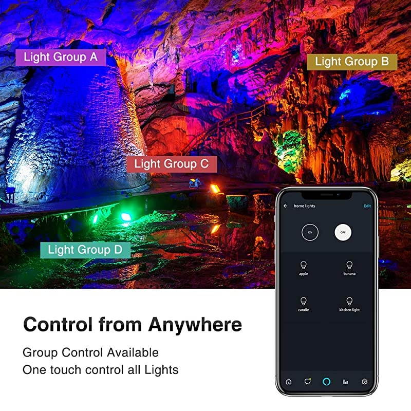 2 Pack 20W Smart LED Flood Lights RGBCW 2700K6500K 2000LM WiFi Outdoor Dimmable Color Changing Stage Light IP66 Waterproof Multicolor Wall Washer Light Work with Alexa