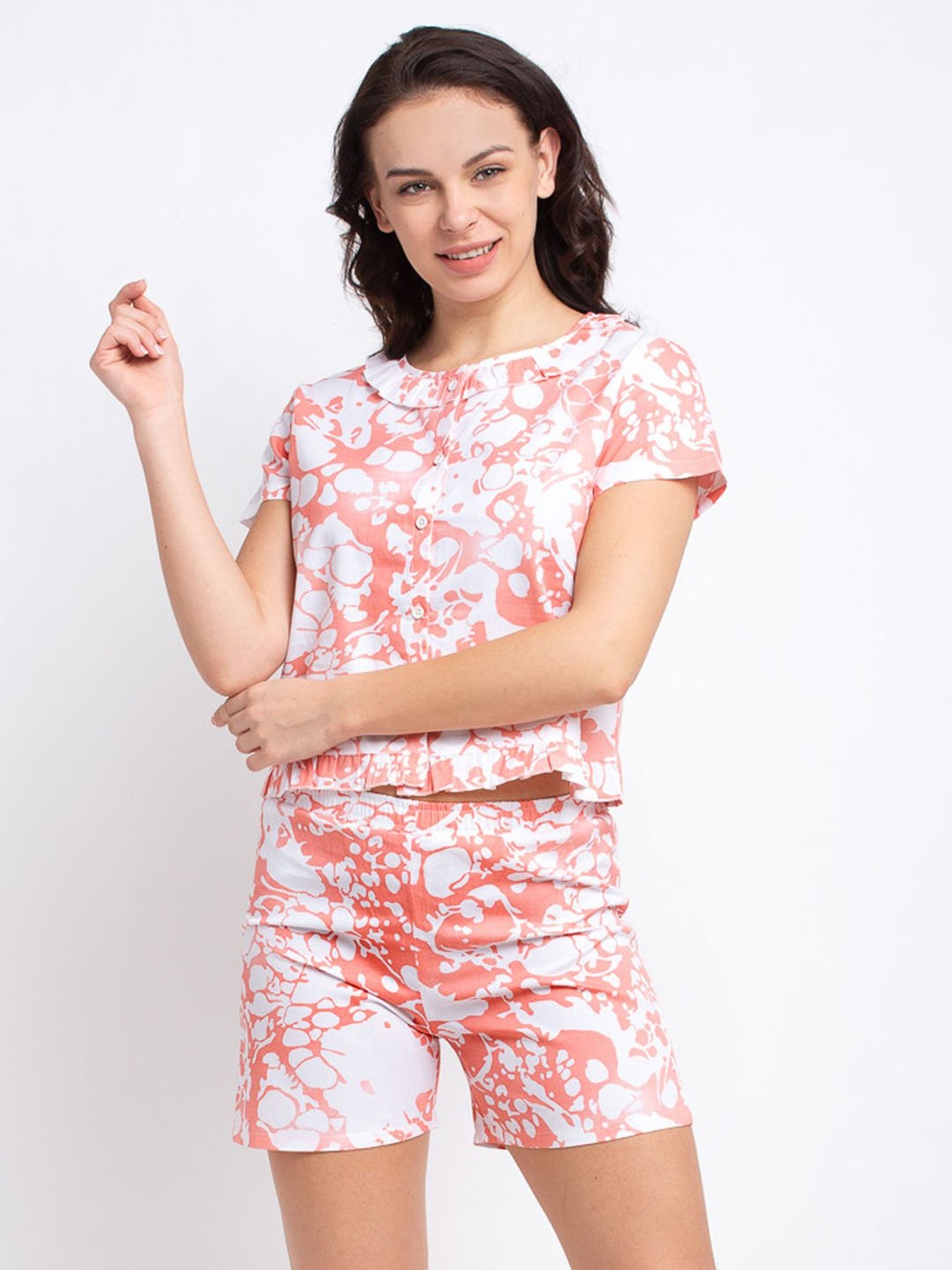 Boston Club Pink Printed Crop Top With Shorts