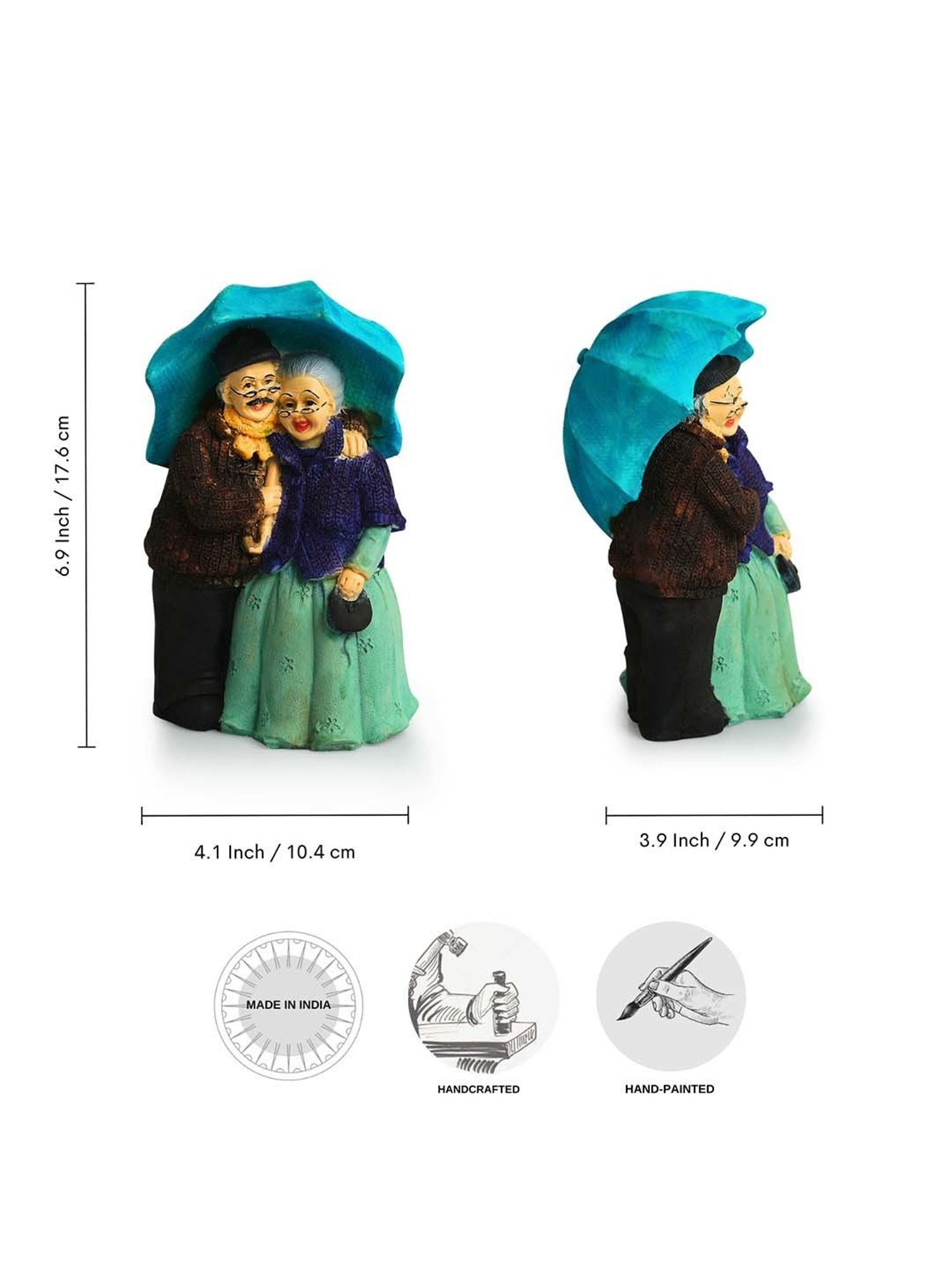 ExclusiveLane Multicolor Resin Italian Old Umbrella Couple Showpiece
