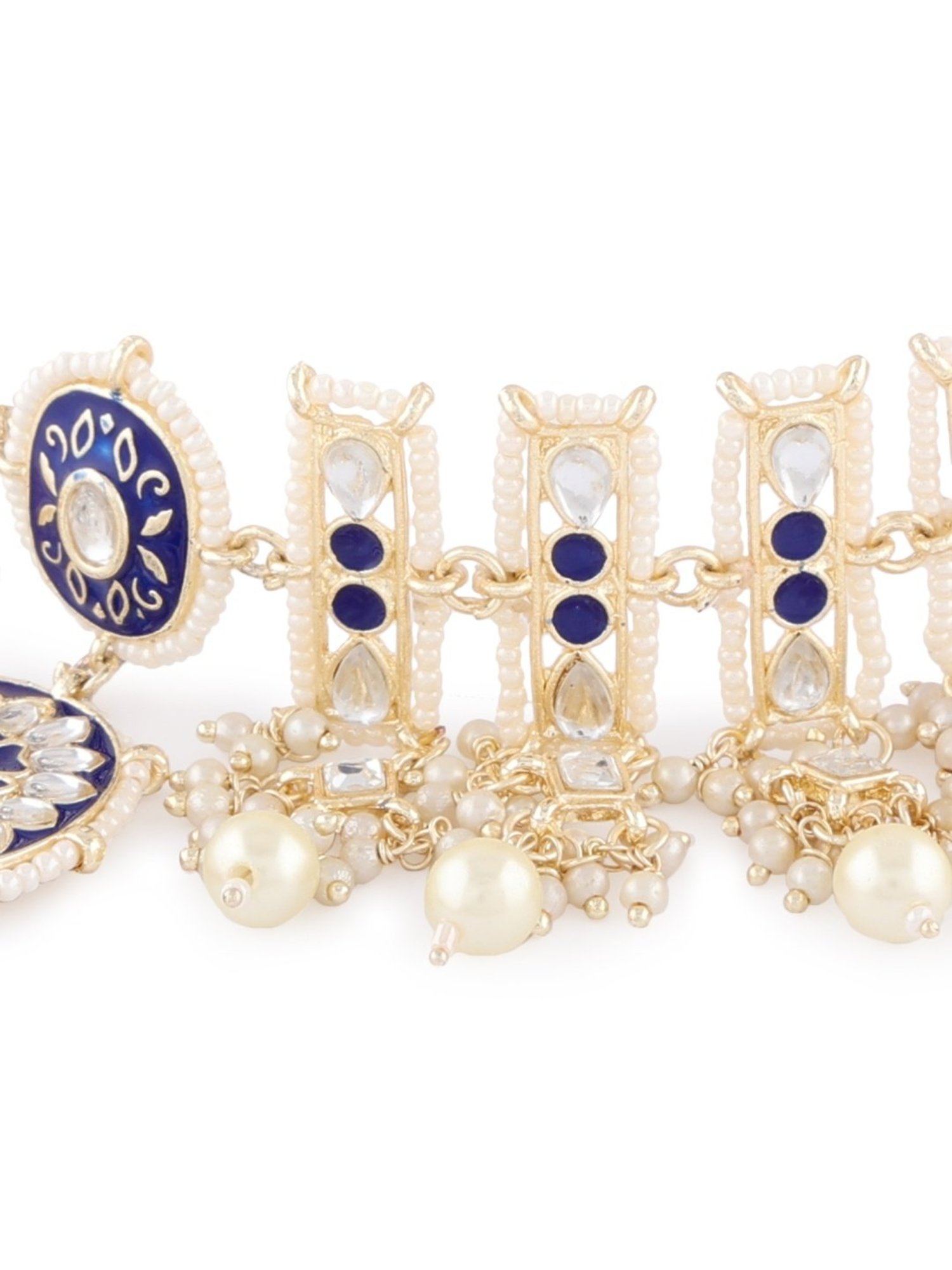 Zaveri Pearls Blue Meenakari Dazzling Kundan Necklace, Earring, Maangtikka & Ring Set