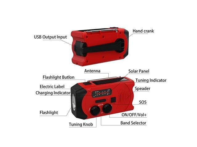 Version] Emergency Weather Radios SOS Alarm AM/FM NOAA Radio Hand Crank Self Powered LED Flashlight 2000mAh Power Bank Red with Multifunctional Climbing Button Carabiner (Black Lanyard)