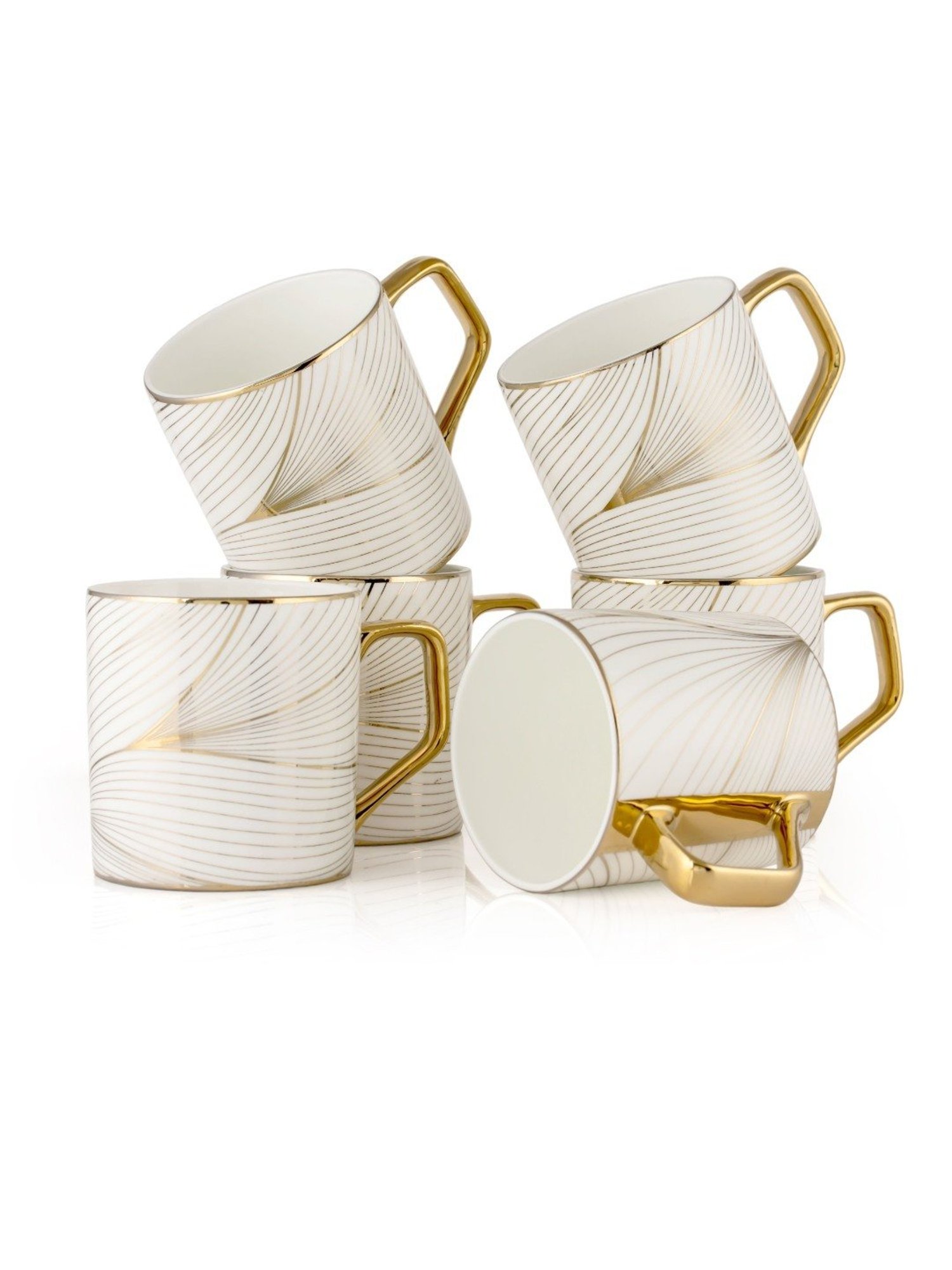 JCPL Printed White Ceramic Tea Cups- Set of 6 (200 ml each)