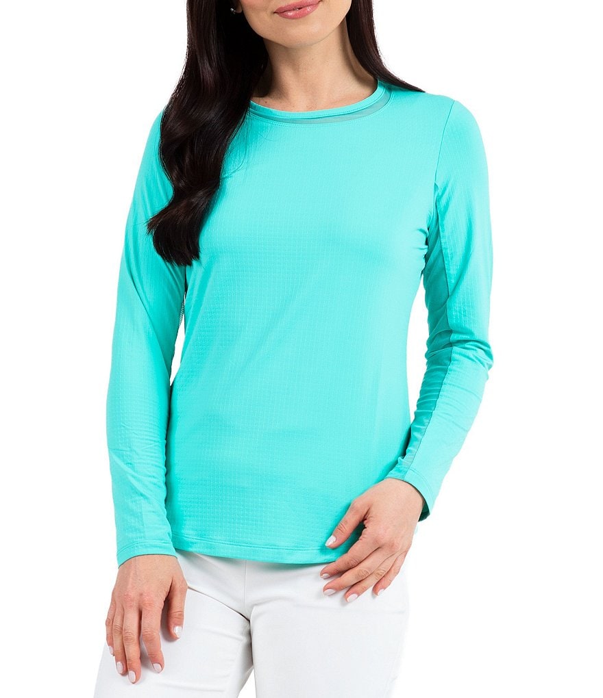 IBKUL Long Sleeve Mesh Inlay Crew Neck Top