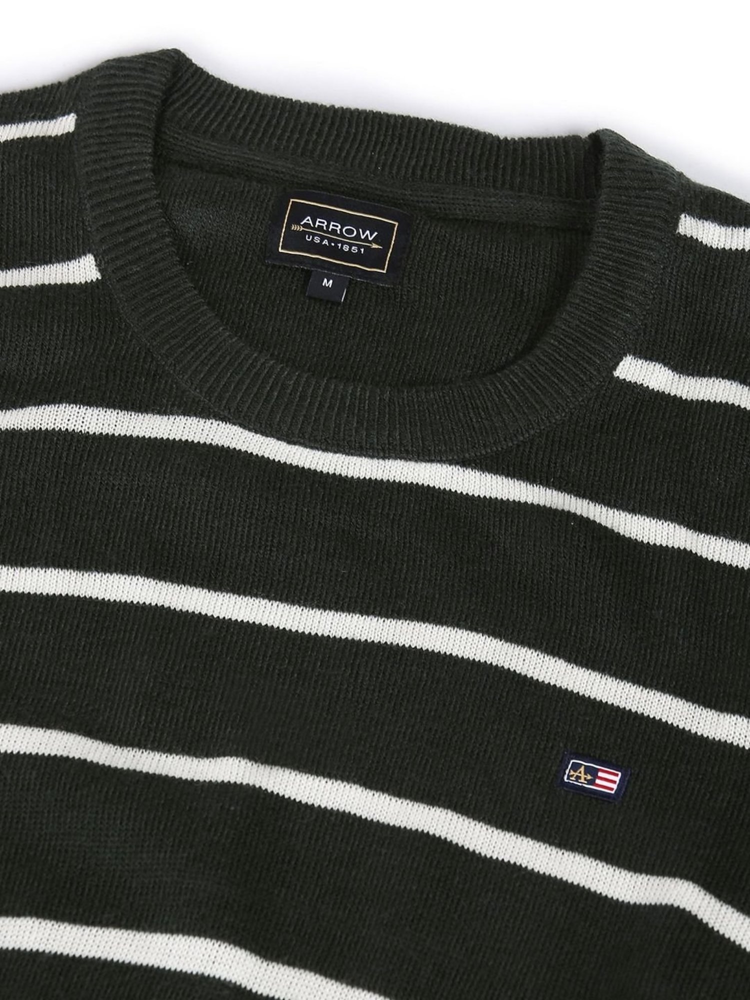 Arrow Sport Olive Regular Fit Striped Sweater