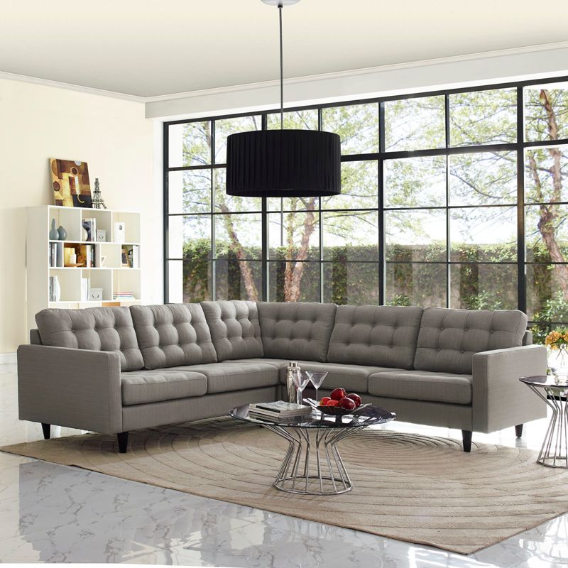 3pc Empress Upholstered Fabric Sectional Sofa Set Granite - Modway