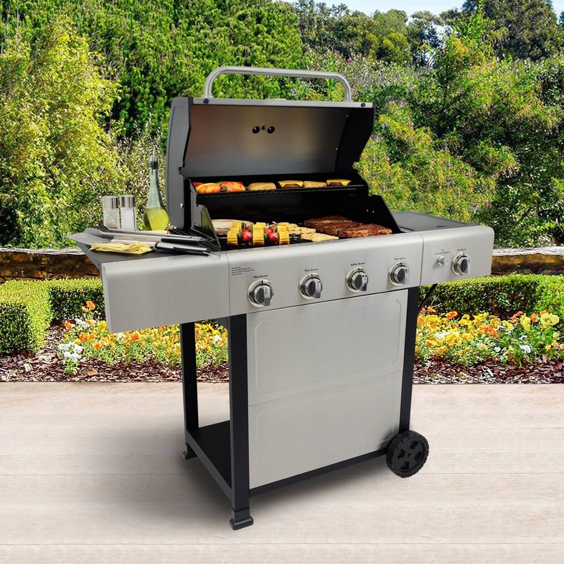 Kenmore 4-Burner Open Cart Grill with Side Burner 40406SOL-SE Stainless Steel/Black