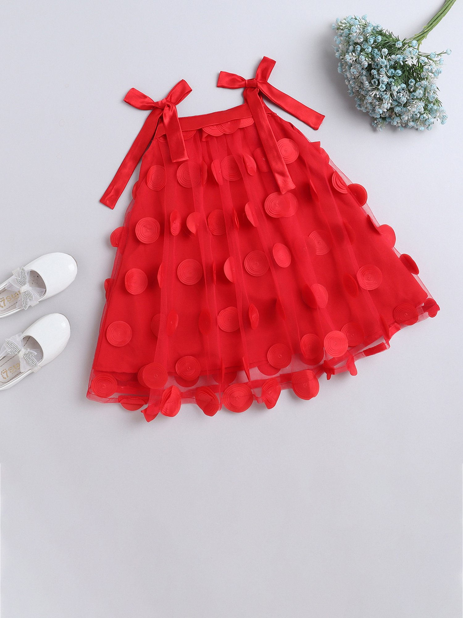 Many Frocks Kids Red Applique Dress