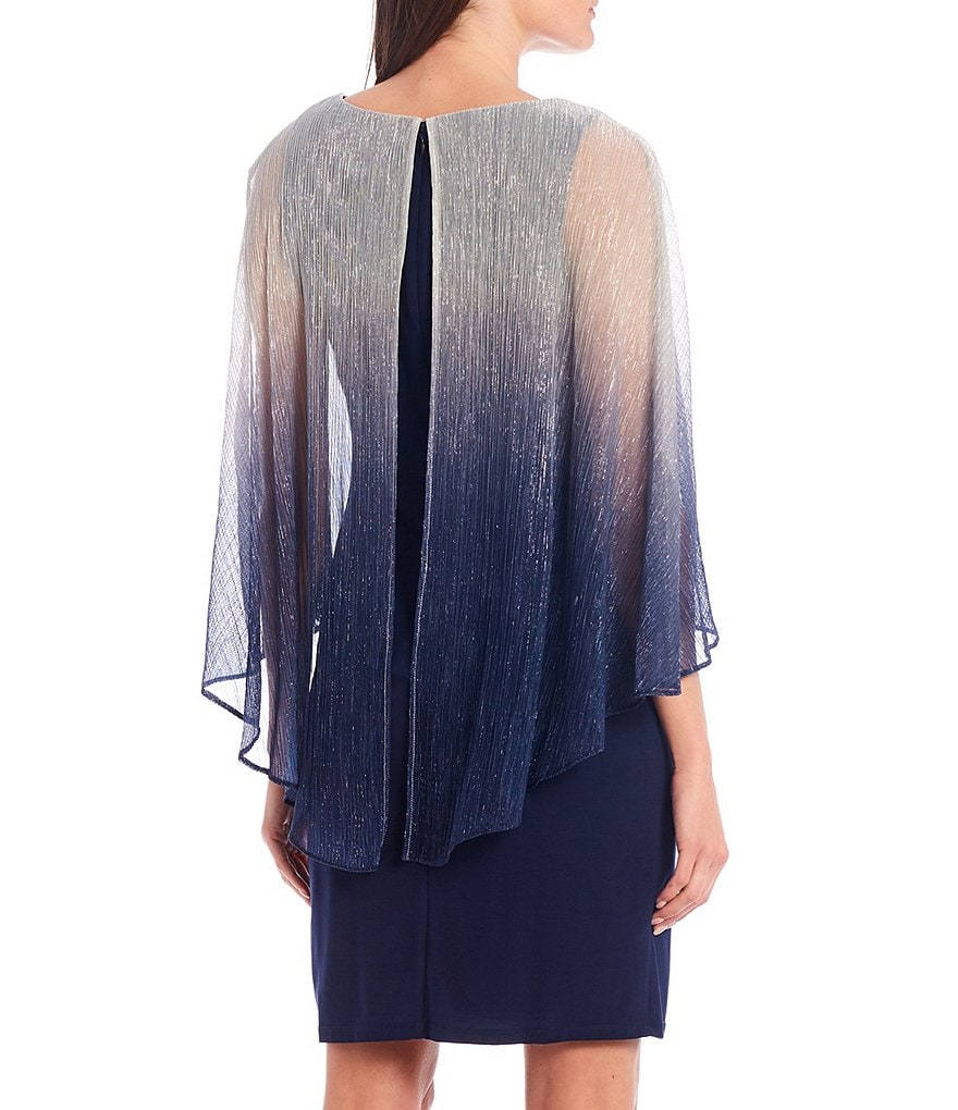 Alex Evenings Illusion Sleeve Embroidered V-Neck A-Line Midi Dress