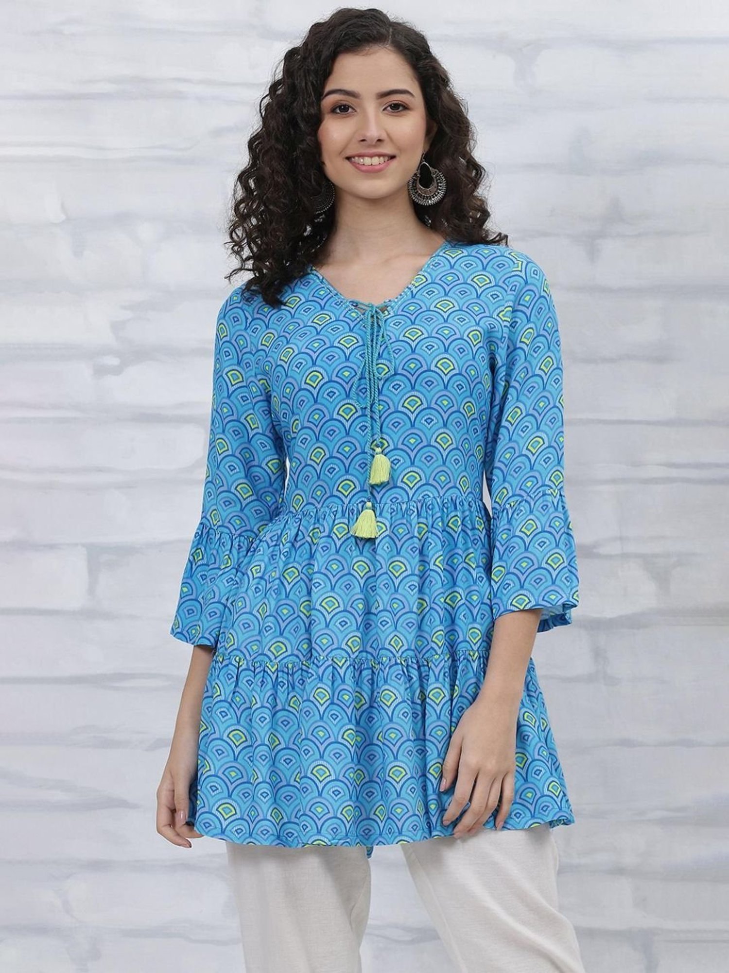 Rangriti Sky Blue Printed Tunic