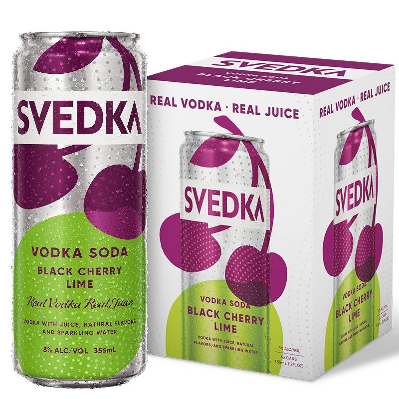 SVEDKA Black Cherry Lime Vodka Soda Cocktail - 4pk/355ml Cans