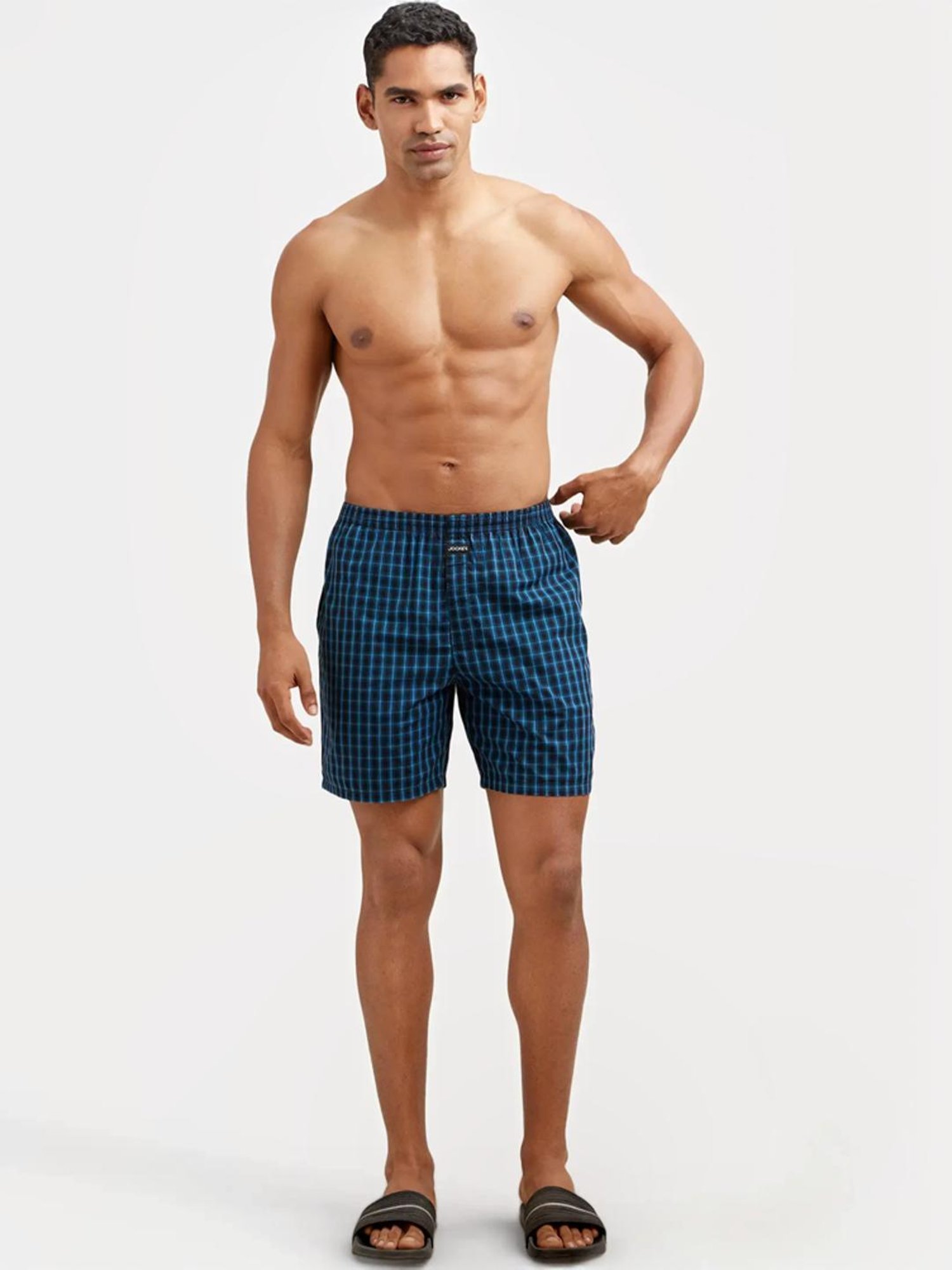 Jockey Blue & Black Regular Fit Check Boxer Shorts - Pack of 2