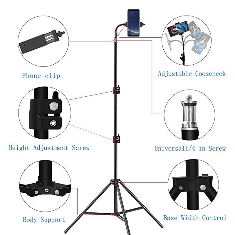 Phone Tripod 27quot80quot Adjustable Phone Tripod for Video Recording VloggingStreamingPhotography Rotatable Live Video Stand Compatible with iOSAndroid and Most Mobile Phones