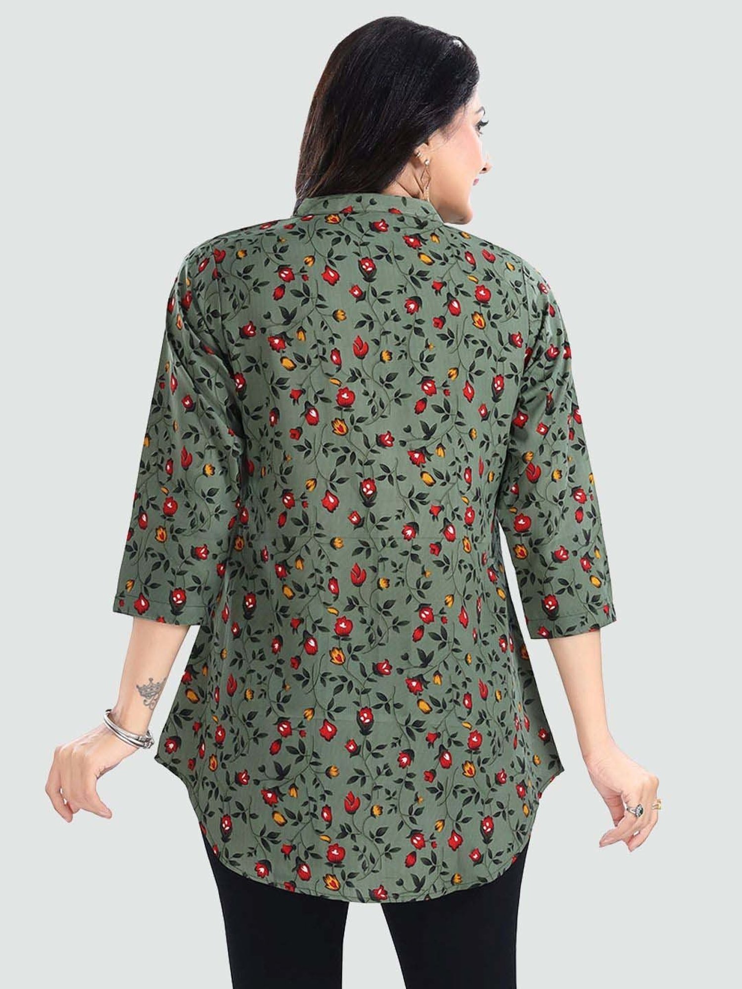 Saree Swarg Green Printed A Line Short Kurti