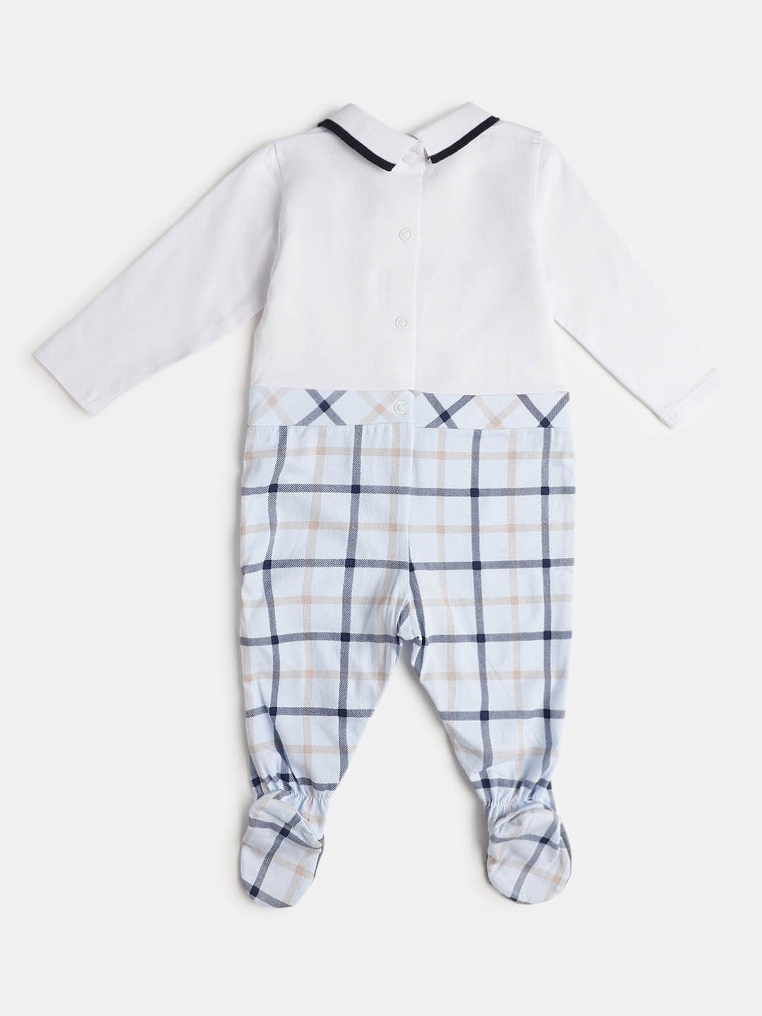 Chicco Kids White & Light Blue Checks Full Sleeves Bodysuit
