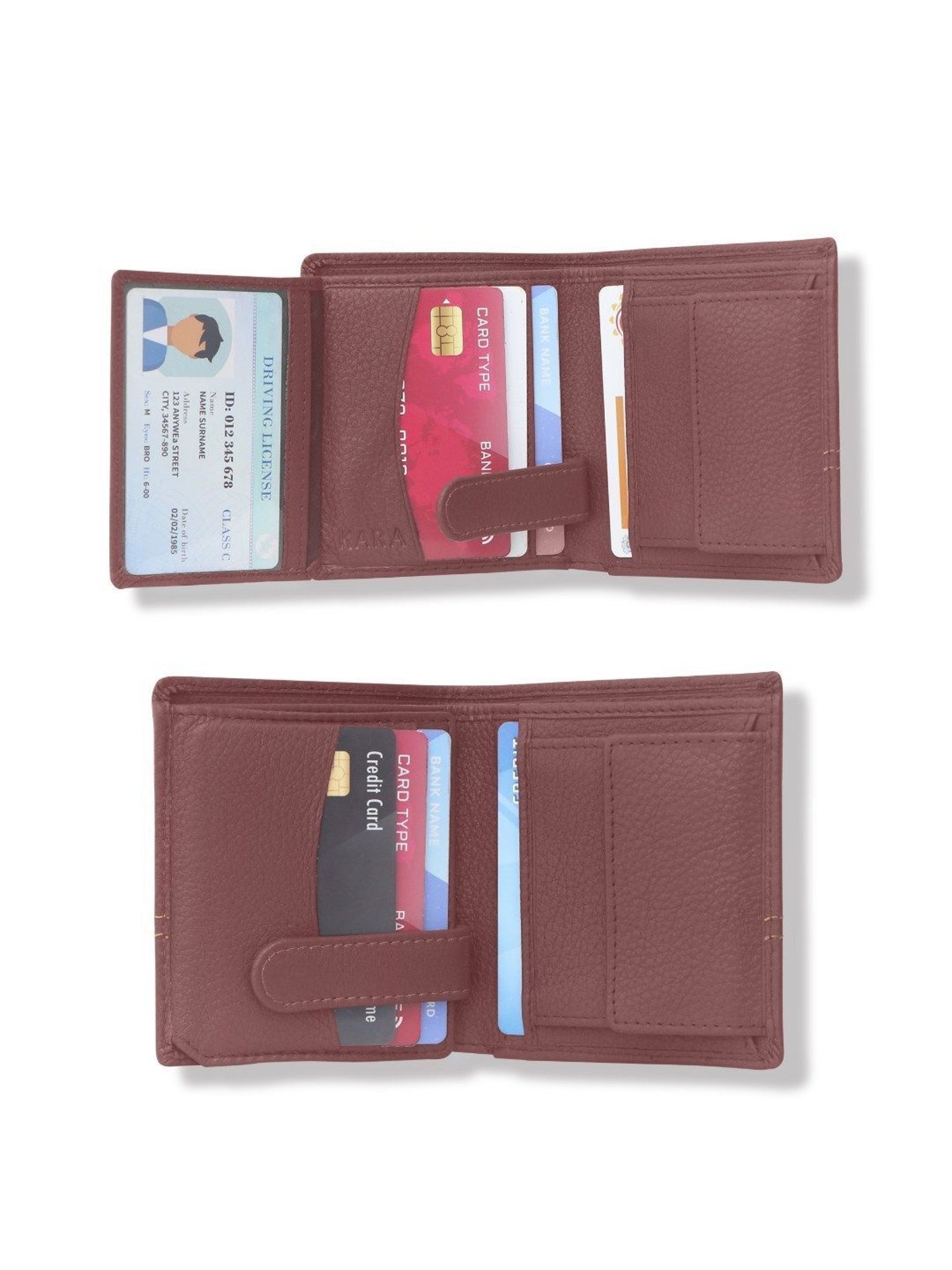 Kara Maroon Leather Bi-Fold Wallet for Men