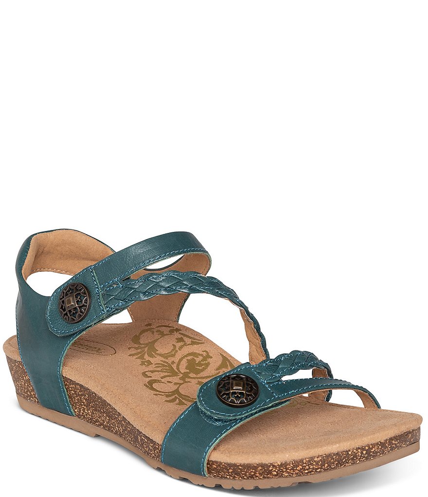 Aetrex Jillian Braided Leather Cork Wedge Sandals