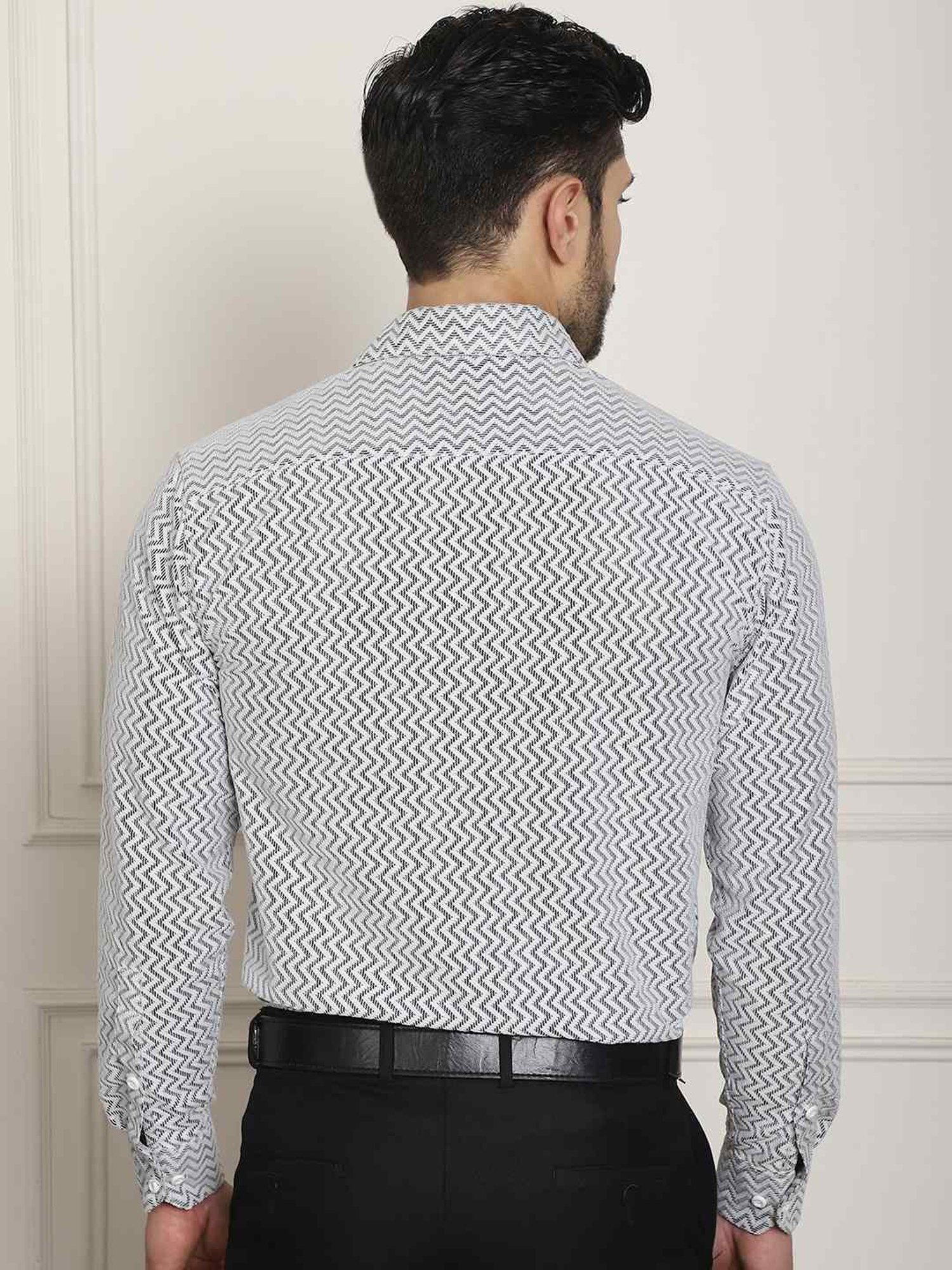 Indian Needle Mid White Regular Fit Self Pattern Shirt