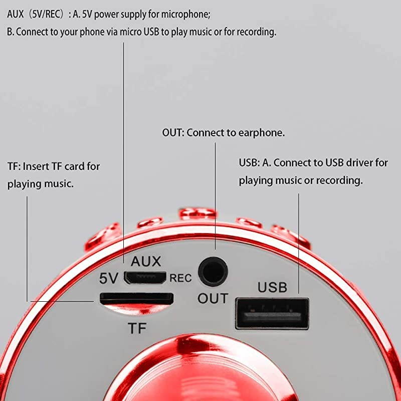 Wireless Bluetooth Karaoke Microphone with Built in Bluetooth Speaker AllinOne Karaoke Machine | Compatible with Android iOS iPhone Red Color