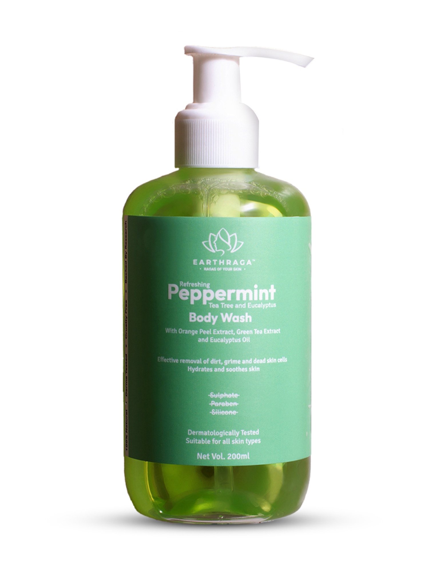 Earthraga Refreshing Peppermint, Tea Tree and Eucalyptus Body Wash - 200 ml