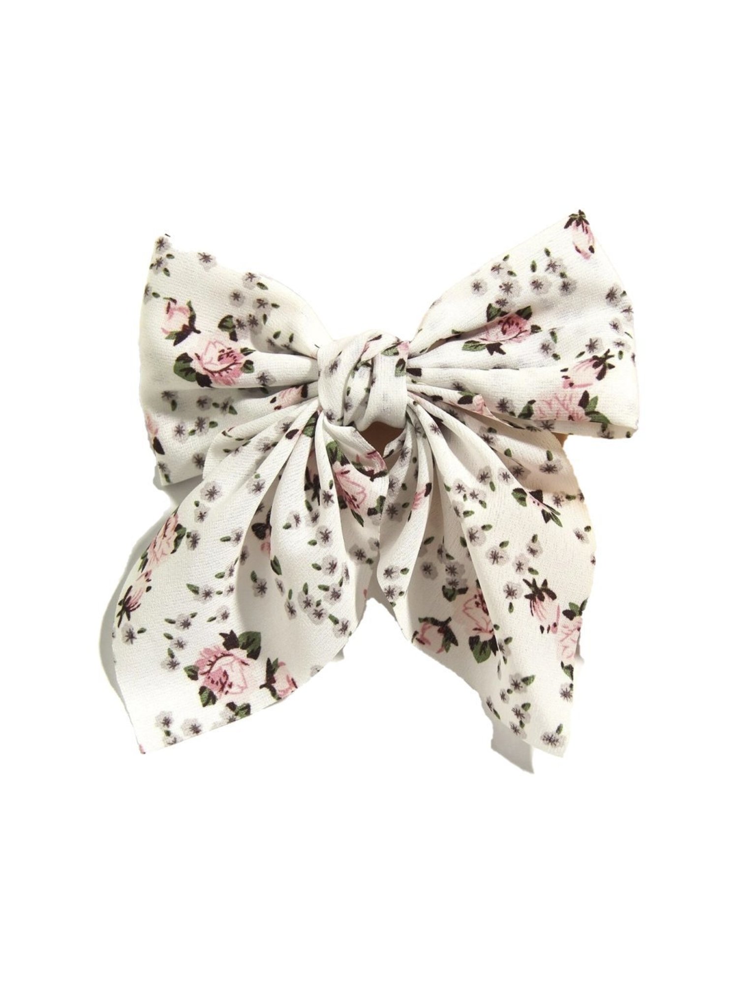 OOMPH White & Pink English Rose Design Large Bow Hair Barrette Clip Stylish Latest