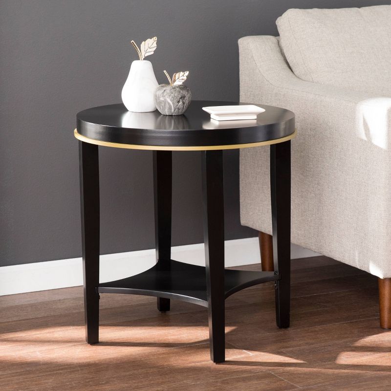 Kowya Round Accent Table with Shelf Black/Gold - Aiden Lane