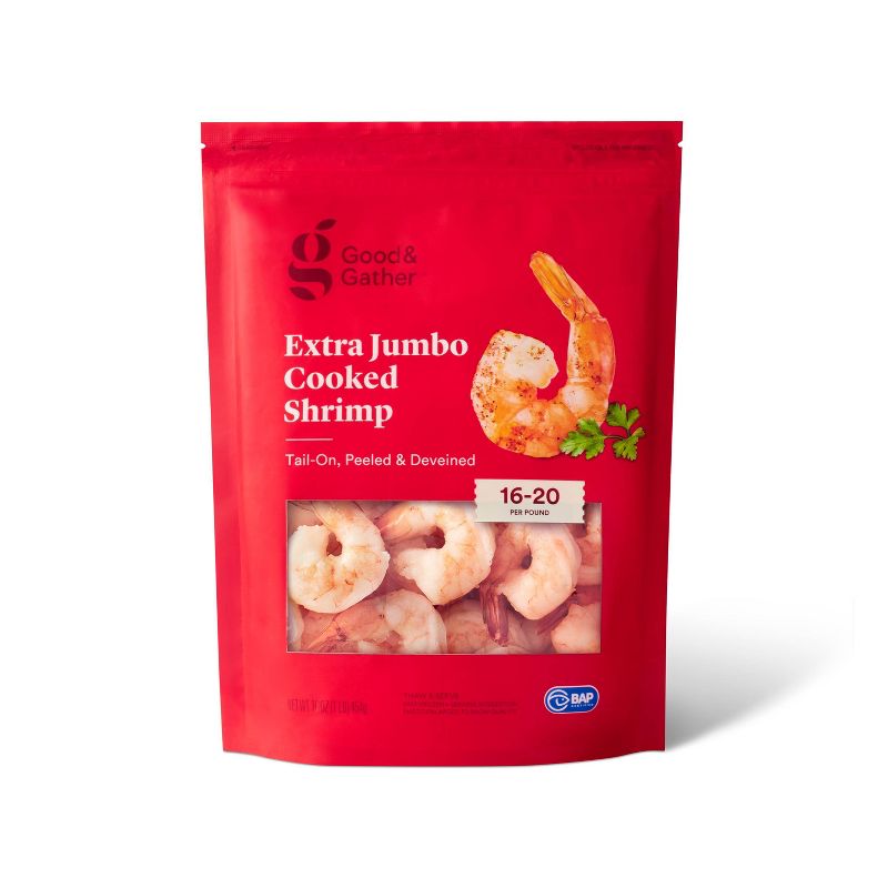 Peeled & Deveined Tail On Cooked Shrimp - Frozen - 16-20ct/16oz - Good & Gather™