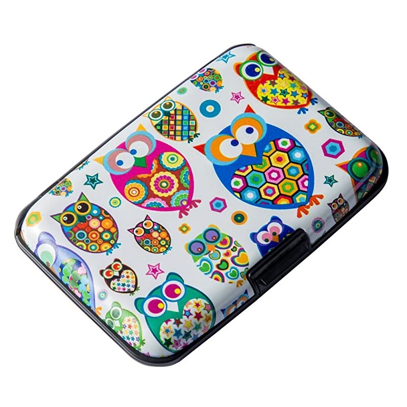 Mini RFID Aluminum Wallet Credit Cards Holder Business Card Case Metal ID Case for Men Women Owl
