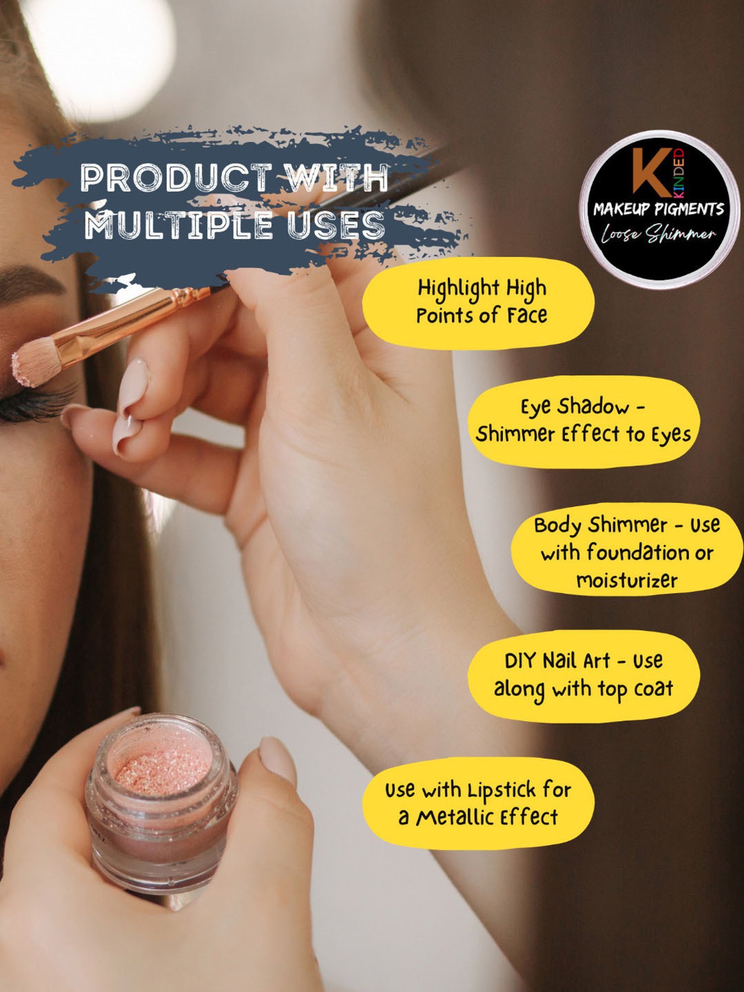 KINDED Makeup Pigments Loose Shimmer Powder Eyeshadow 05 Smokey Blue & 12 Rose Gold Combo