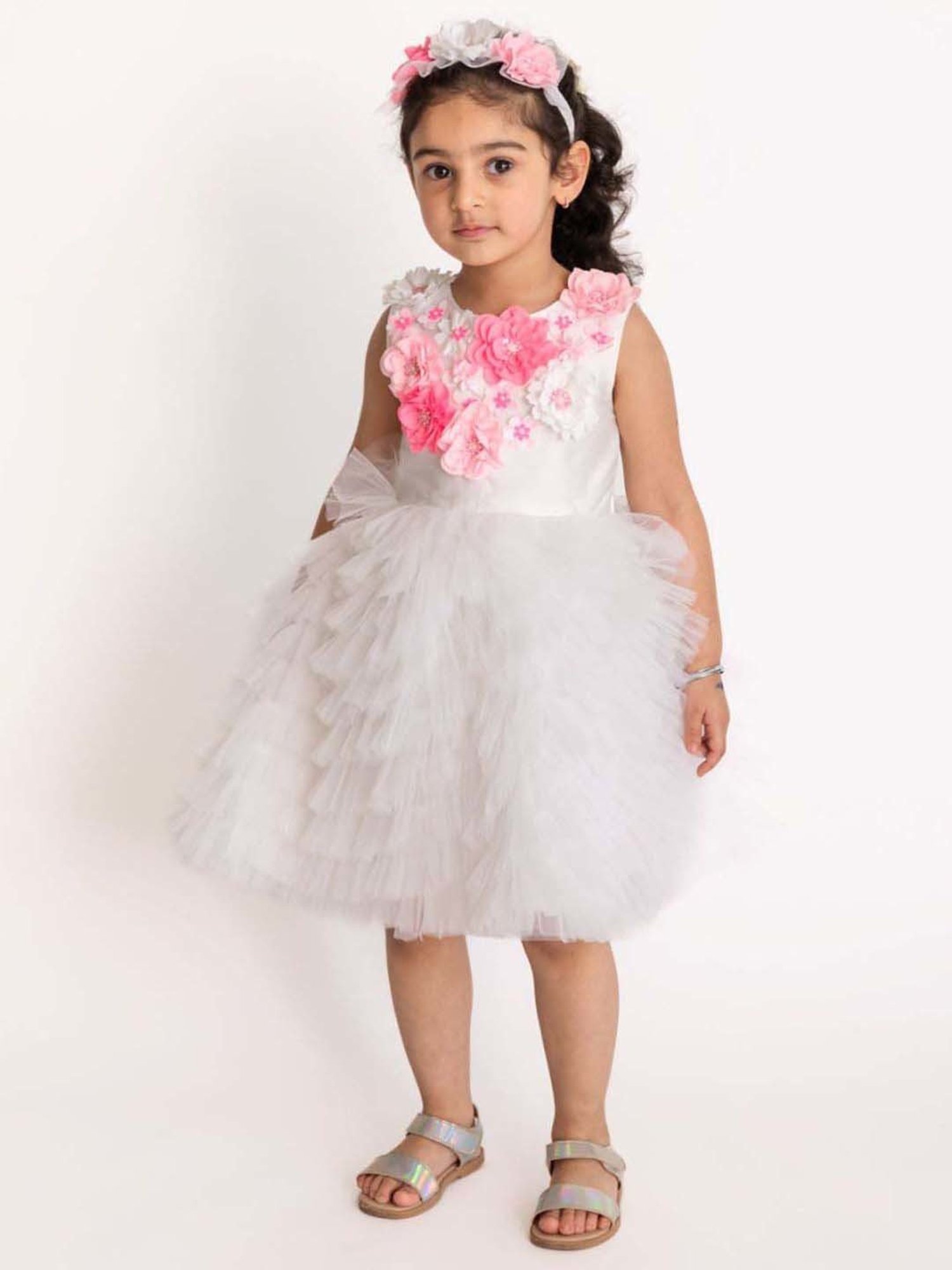 A Little Fable White & Pink Applique Dress