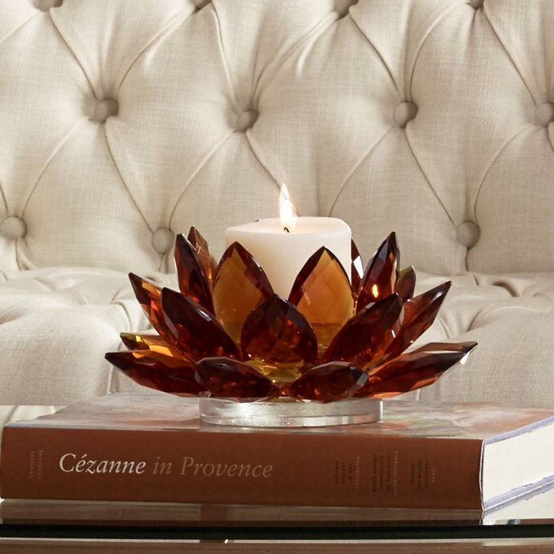 Dahlia Studios Amber Glass 9 1/4" Wide Crystal Lotus Candle Holder