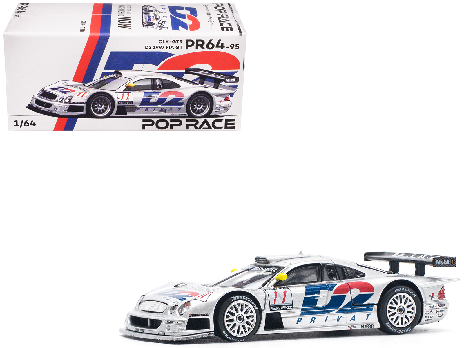 Mercedes-Benz CLK GTR #11 "D2 Privat" "FIA GT Championship" (1997) 1/64 Diecast Model Car by Pop Race