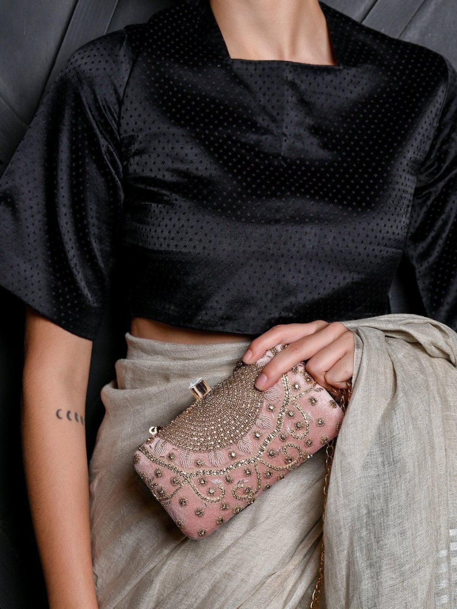 Odette Pink & Gold Embellished Sling Handbag