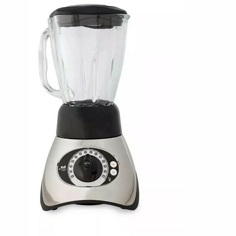 Oster 6854 Stainless Steel Pro Blade 14 Speed Pulse Puree Ice Crushing 6 Cup Blender with Glass Serving Pitcher, Brushed Nickel