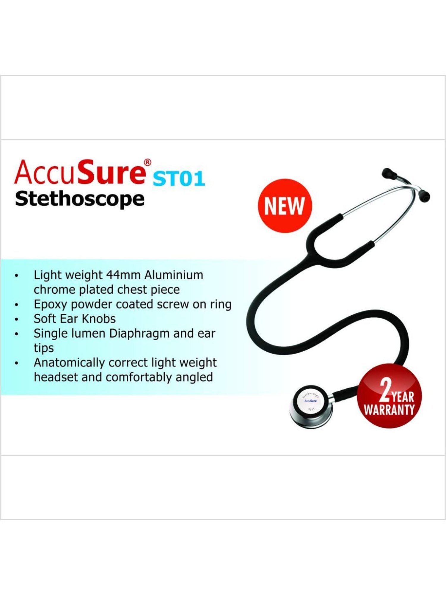 AccuSure ST-01 Stethoscope (Black)