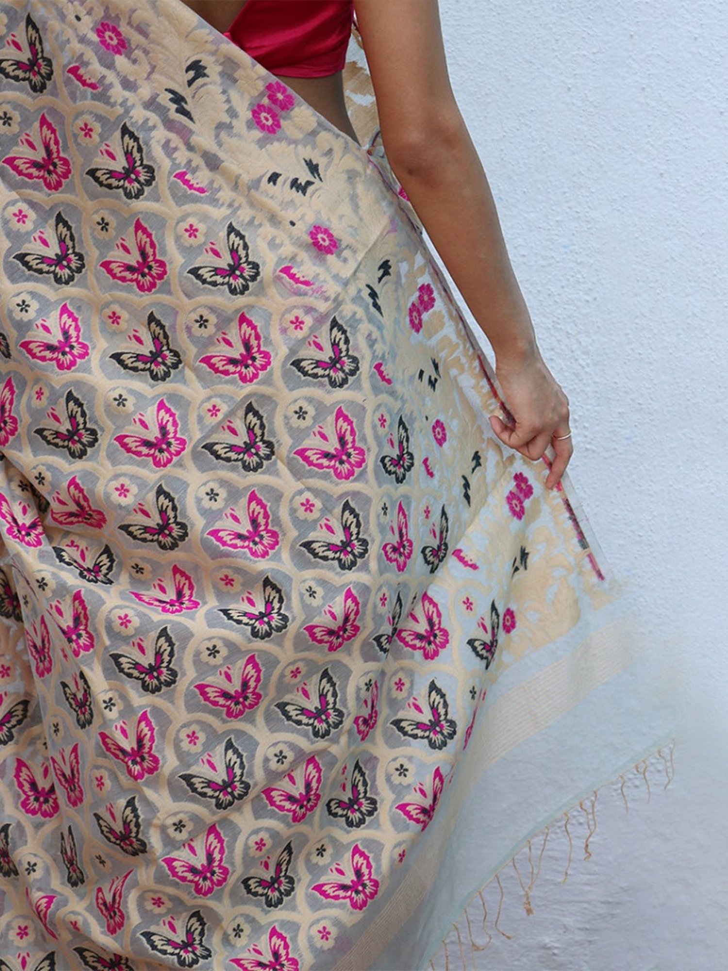 Chidiyaa Gul-Khwaab Handwoven Jamdani Pure Linen Saree