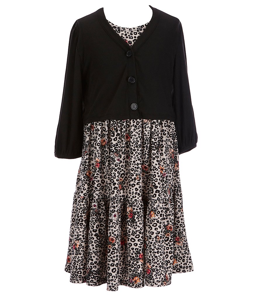 I.N. Girl Big Girls 7-16 Solid Long-Sleeve Cardigan & Sleeveless Printed Fit-And-Flare Dress Set