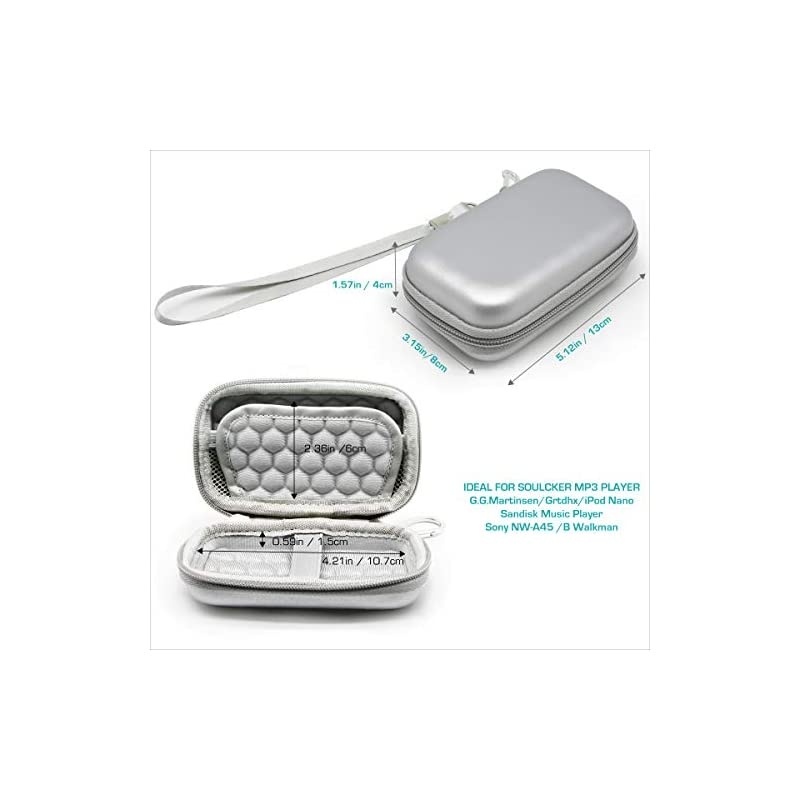 MP3&MP4 Player Carrying Bag Box Storage Case for SOULCKER/G.G.Martinsen/Grtdhx/iPod Nano/Sandisk Music Player/Sony NW-A45 /B Walkman, USB Cable, Earphones, Memory Cards, U Disk, Keys (Silver)